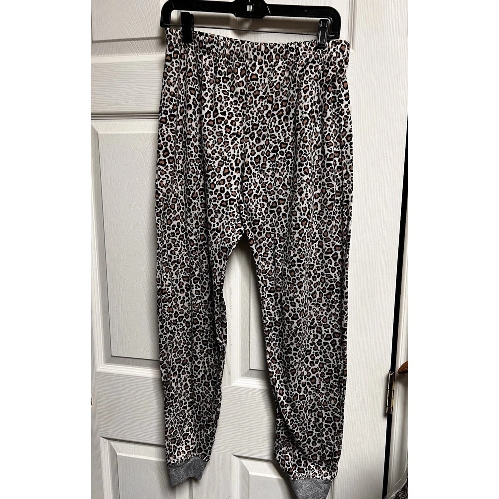 Secret Treasures Womens Leopard Print Pajama Jogger Pants‎ Grey Tan Size M 8-10